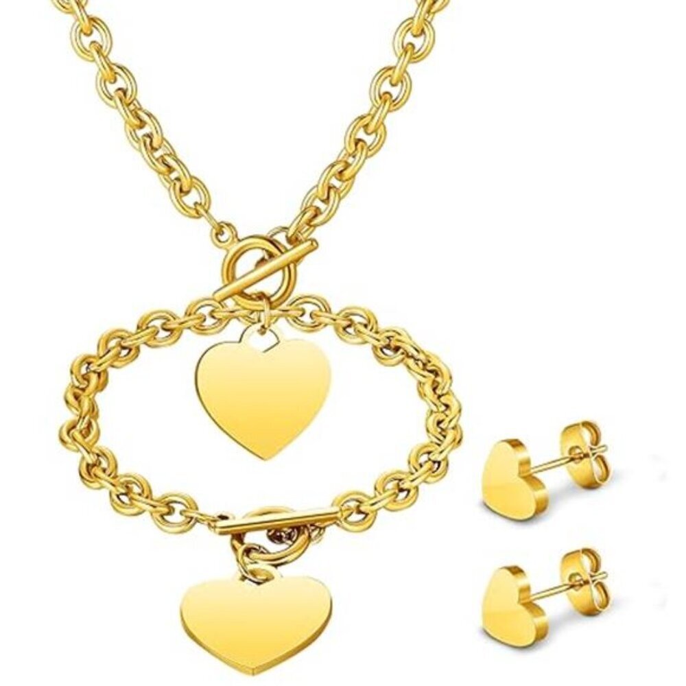 Heart Jewelry Set Bow Jewelry Heart Chain Toggle Necklace with